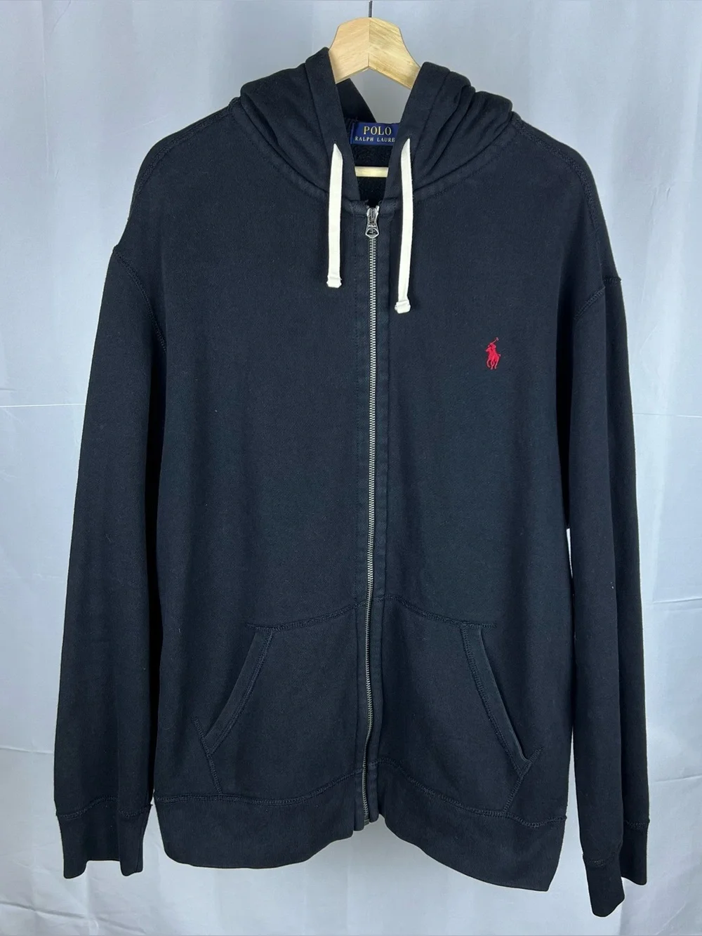 Polo Ralph Lauren Hoodie Mens 2XL Black Pony Full Zip Sweatshirt Heavy Cotton